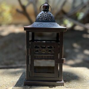 Small Black and Red Metal Lantern Candle Holder
